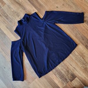 Saks Fifth Avenue Dark Blue Velvet High Neck Cold Shoulder Top